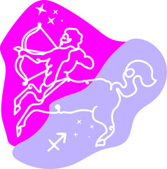 line art vector Sagittarius horoscope sign in twelve zodiacs with stars background.