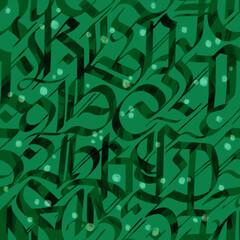 Seamless pattern with latin Fraktur Alphabet letters on a green background  