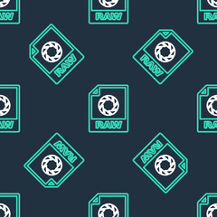 Line RAW file document. Download raw button icon isolated seamless pattern on black background. RAW file symbol. Vector.