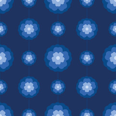 Вark blue floral wallpaper. Vector seamless pattern whith spring flowers. Printable for notebook cover and cardboard.