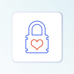 Line Padlock with heart icon isolated on white background. Locked Heart. Love symbol and keyhole sign. Colorful outline concept. Vector.
