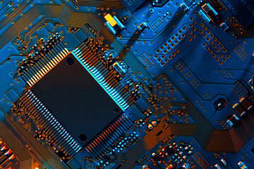 Electronic circuit board close up.