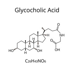 Glycocholic acid. Bile acid. Chemical molecular formula Glycocholic acid. Vector illustration on isolated background