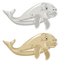Dugong cute cartoon with 2 colors