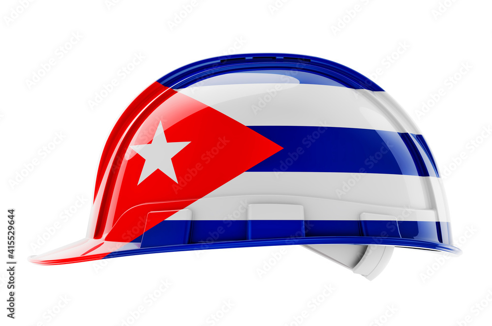 Poster hard hat with cuban flag, 3d rendering