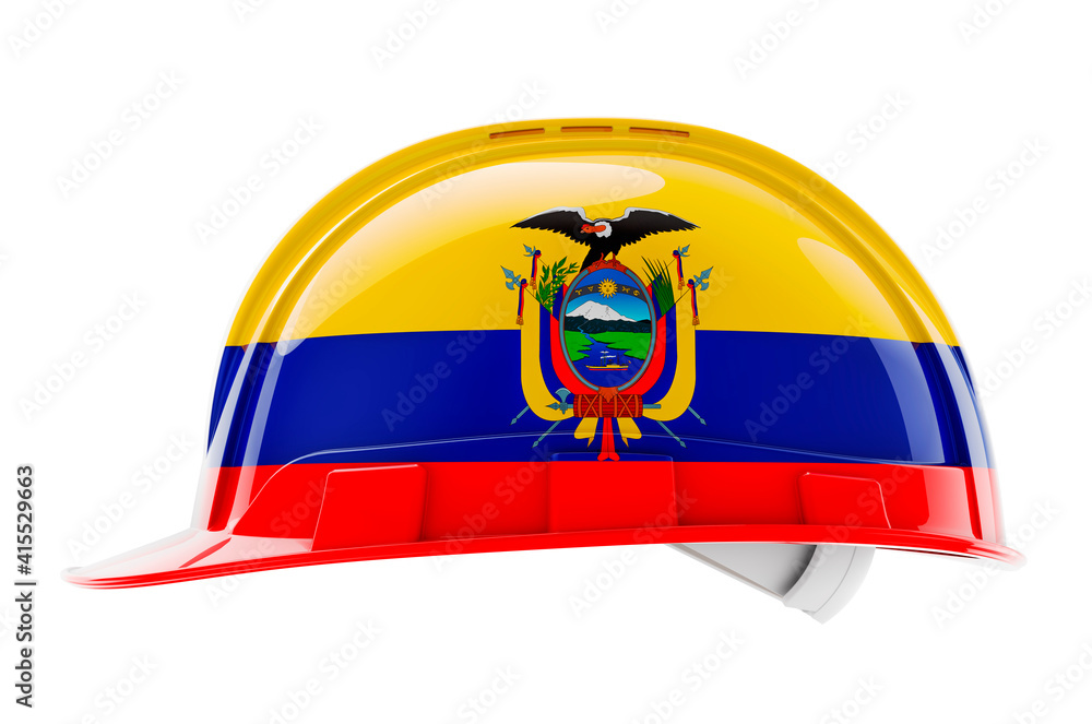 Poster hard hat with ecuadorian flag, 3d rendering