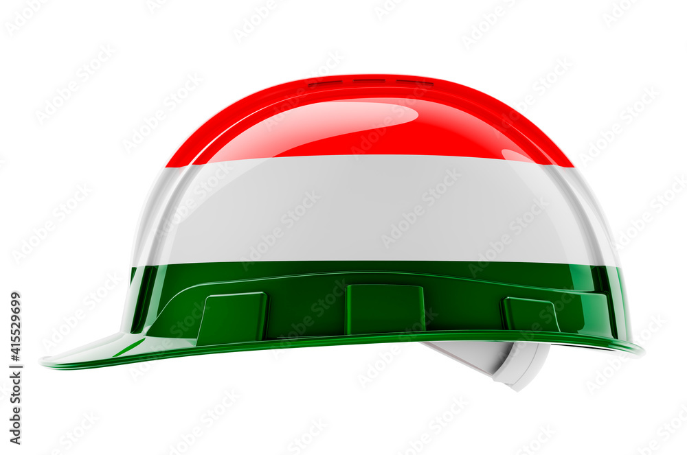 Poster hard hat with hungarian flag, 3d rendering