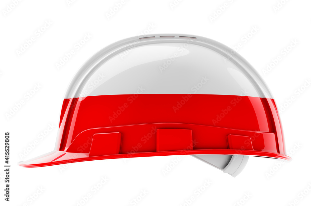 Poster hard hat with polish flag, 3d rendering