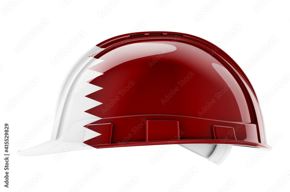 Aufkleber hard hat with qatari flag, 3d rendering