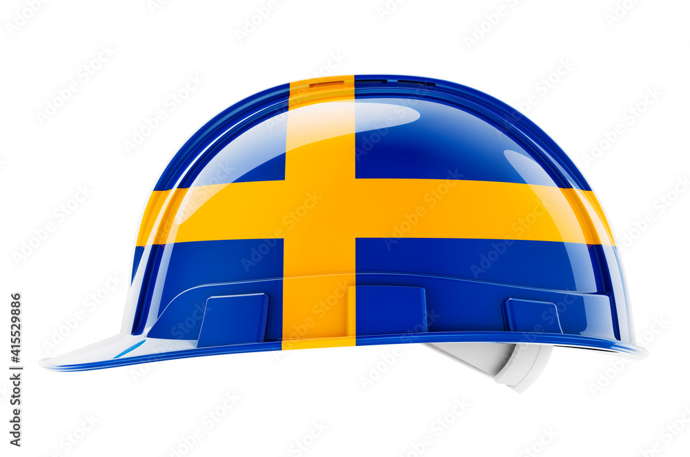 Poster hard hat with swedish flag, 3d rendering