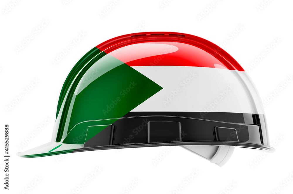 Poster hard hat with sudanese flag, 3d rendering