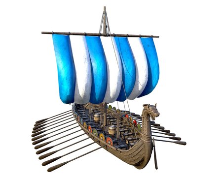 Isolated Viking Ship on White Background 3D Illustration	