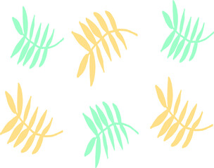 Fototapeta na wymiar A composition of 6 branches of yellow and green on a white background. This work is presented in EPS and JPEG format. This illustration can be used for advertising purposes related to plants, forests,