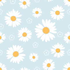 Seamless pattern with daisy flower on blue background vector illustration.