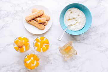 Process of making Tiramisu traditional Italian dessert