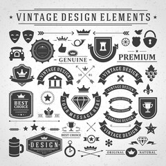 Vintage labels and badges design elements vector with typographic symbols.
