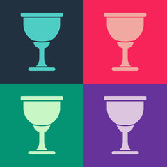 Pop art Holy grail or chalice icon isolated on color background. Christian chalice. Christianity icon. Vector.