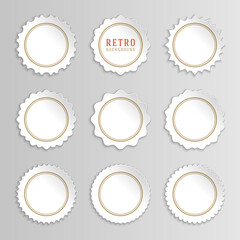 Vintage white vector stickers and labels set with frames