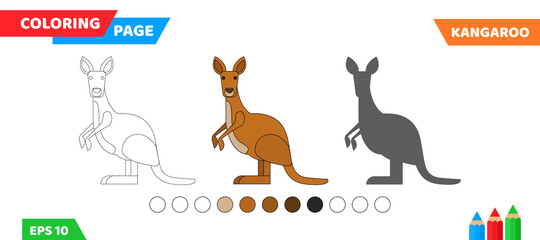 Obraz premium cute cartoon kangaroo coloring page for children education vector illustration