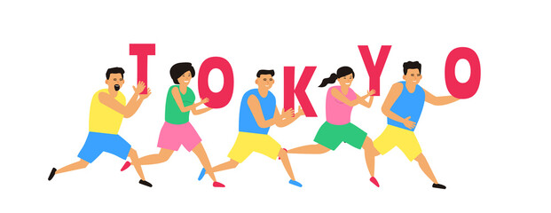running people with letterrs tokyo word vector illustration