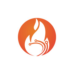 Hot Technology vector logo design. Fire and technology logo concept.