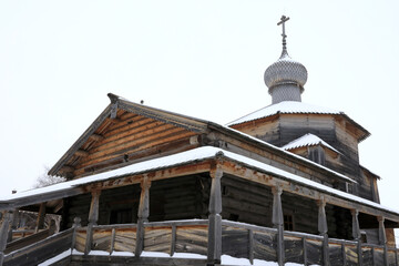 Fototapeta na wymiar View of Trinity wooden church in Sviyazhsk