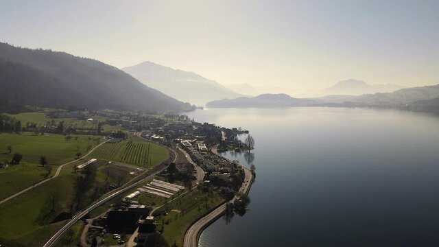 Drone footage of the city of Zug, Switzerland. 