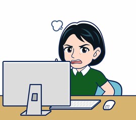 デスクワークをする若い女性