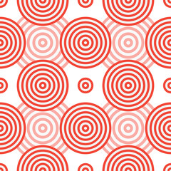 Seamless pattern with red and light gray circles similar to the target. For printing on fabrics, textiles, paper, bedding. 