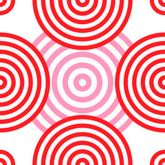 Seamless pattern with red and light gray circles similar to the target. For printing on fabrics, textiles, paper, bedding. Vector graphics.