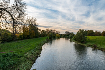 Olse river with trees and grass around in Karvina city in Czech republic