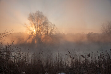 Spring landscape - dawn over the spring river