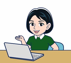 デスクワークをする若い女性