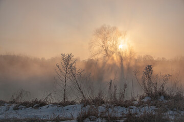 Spring landscape - dawn over the spring river