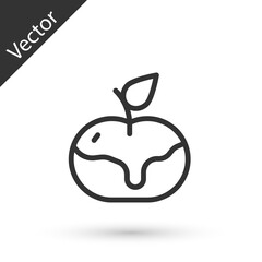 Grey line Apple in caramel icon isolated on white background. Vector.