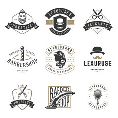 Barbersho retro and vintage hairdressing vector logos set