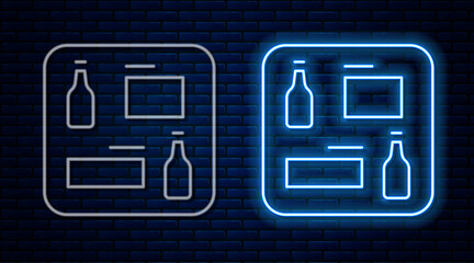 Glowing neon line Beer menu icon isolated on brick wall background. Beer restaurant brochure. Vector.