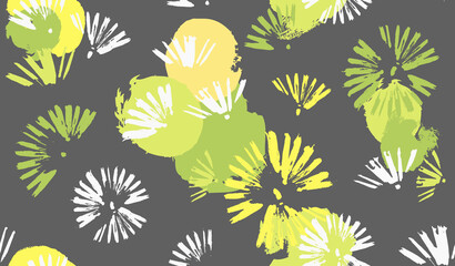 Vector seamless pattern with dandelions. Hand drawn brush strokes on abstract background.