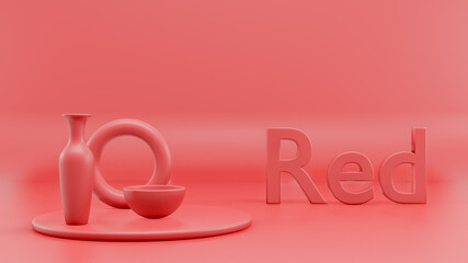 3d render abstract shapes in red on a red background