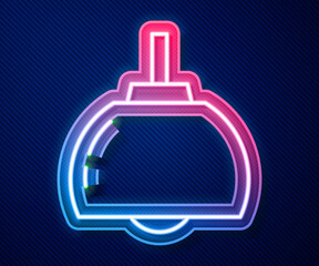 Glowing neon line Chandelier icon isolated on blue background. Vector.