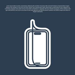 Blue line Glass screen protector for smartphone icon isolated on blue background. Protective film for glass. Transparent soft glass for mobile phone. Vector.