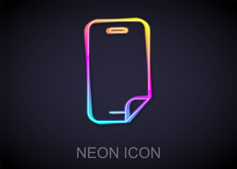 Glowing neon line Glass screen protector for smartphone icon isolated on black background. Protective film for glass. Transparent soft glass for mobile phone. Vector.