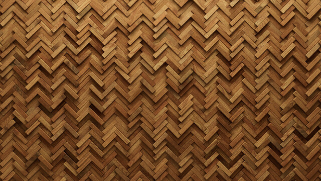 Wood Block Wall background. Mosaic Wallpaper with Light and Dark Timber Herringbone tile pattern. 3D Render 