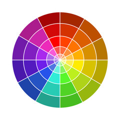 Vector illustration of the color wheel. Colour theory basics. Twelve-part color circle for designers