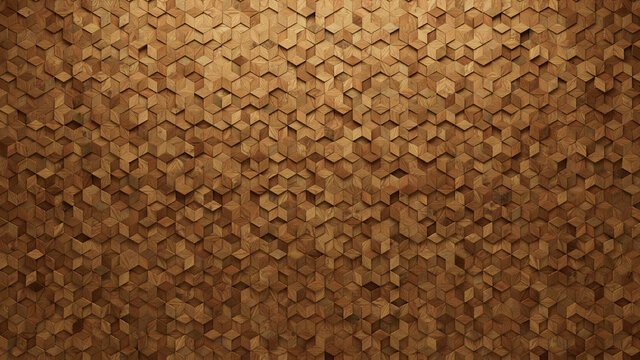 Wood Block Wall background. Mosaic Wallpaper with Light and Dark Timber Diamond tile pattern. 3D Render 