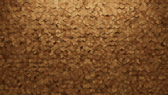 Wood Block Wall background. Mosaic Wallpaper with Light and Dark Timber Diamond tile pattern. 3D Render 