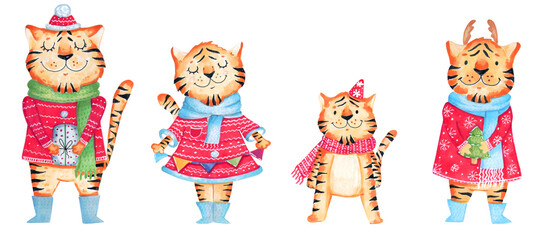tiger characters, tiger set 2022 watercolor