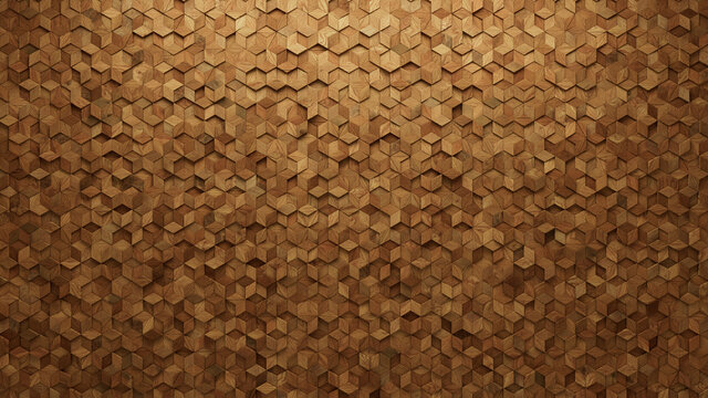 Wood Block Wall background. Mosaic Wallpaper with Light and Dark Timber Diamond tile pattern. 3D Render 