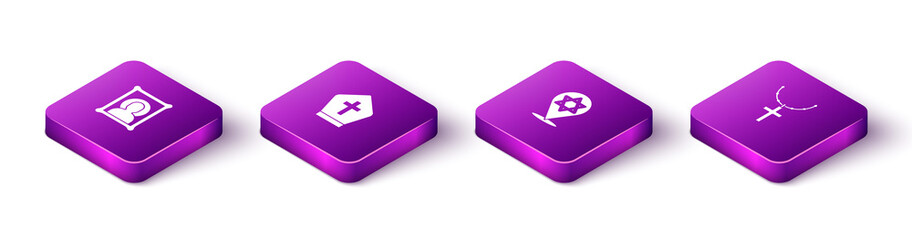 Set Isometric Christian icon, Pope hat, Star of David and cross chain icon. Vector.