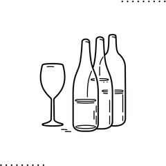 wine bottles and glass, Passover seder arrangement vector icon in outline